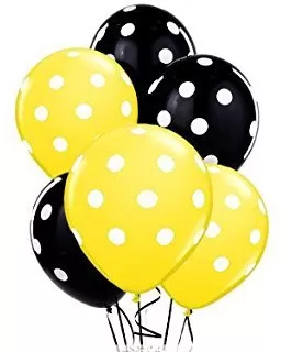 Polka Dot Brthday Party Balloons (Black & Yellow)- Pack of 25
