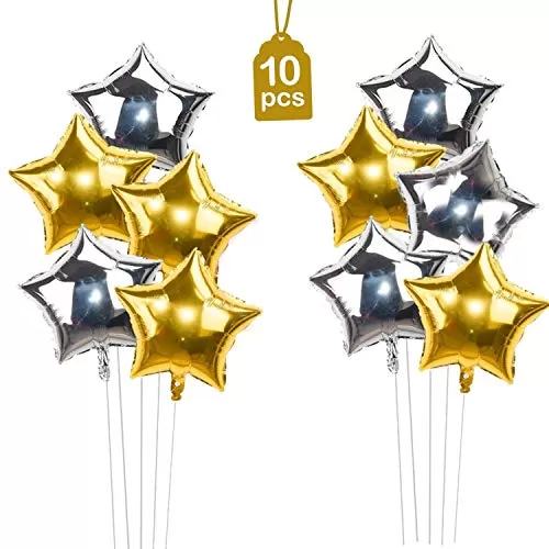 Products Star Foil Balloons (Golden Silver - 10 Pcs) (Size - 18 inches)