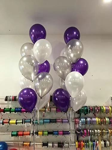 Products HD Metallic Finish Balloons for Brthday / Anniversary Party Decoration ( White Purple Silver ) Pack of 150