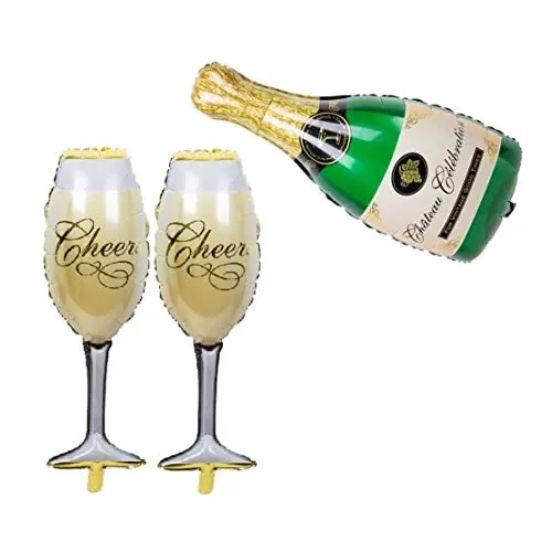 Products Champagne / Wine Bottle & Glass Shaped Big Size Foil Balloons Combo for Brthday Decoration Weddings EngagementBachelors Party Office Party New Year 18-inch (Multicolour)