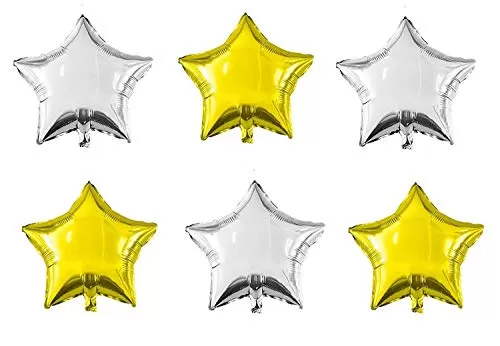 Products 18 inch Air-Filled Star Foil Balloons for Brthday | Anniversary | Wedding Party Decoration (Gold - 2 Pcs Silver - 2 Pcs)