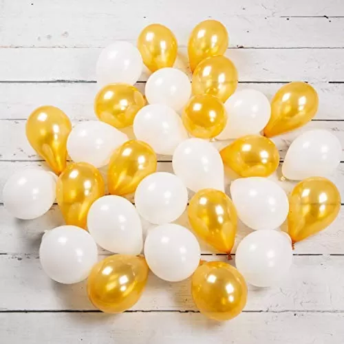 Products 10 Inch Metallic Hd Shiny Toy Balloons - Gold White for Decoration and Party (20 Pcs)