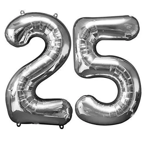 Products Air-Filled 16 inch Number Foil Balloon for Brthday | Wedding | Anniversary Decoration Party (Silver - 25 Number)