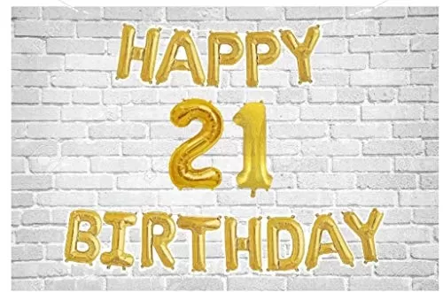 Products Happy Brthday Letter Golden foil Balloons and Number Golden foil Balloon for Party Decoration (Number 21)