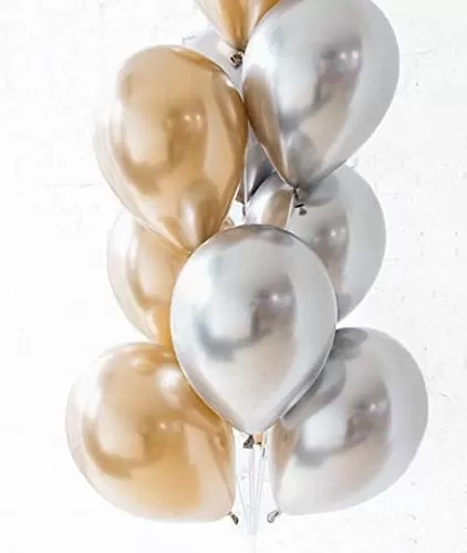 Products Golden Silver Metallic Chrome Balloons for Brthdays Anniversaries Weddings Functions and Party Occassions (Pack of 15 )