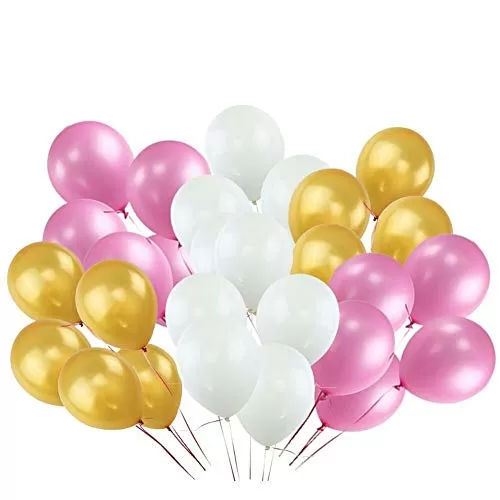 Products Metallic HD Toy Balloons Brthday / Anniversary Balloons Golden White Pink (Pack of 25) (Size - 9 inches)