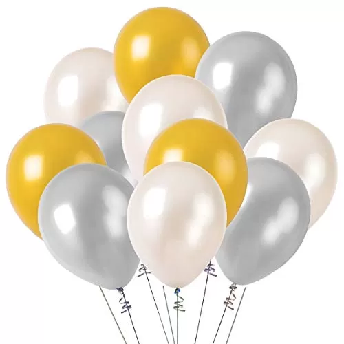 Products Metallic HD Toy Balloons Brthday / Anniversary Balloons Golden Silver White (Pack of 30) (Size - 9 inches)