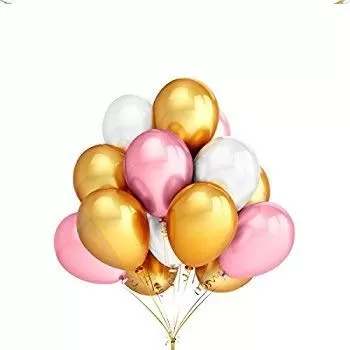 Products Metallic HD Toy Balloons Brthday / Anniversary Balloons Golden White Pink (Pack of 30) (Size - 9 inches)