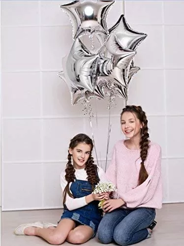 Star Shape 18" Inch Foil Balloons - Silver (Pack of 5), 4 image