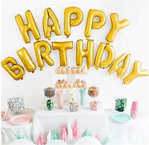 Happy Brthday Letter Golden foil Balloons and Number Golden foil Balloon for Party Decoration (Number 18), 2 image