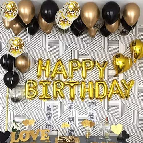 Number 45 Gold Foil Balloon and 50 Nos Purple and Gold Color Latex Balloon and Happy Brthday Gold Foil Balloon Combo, 5 image