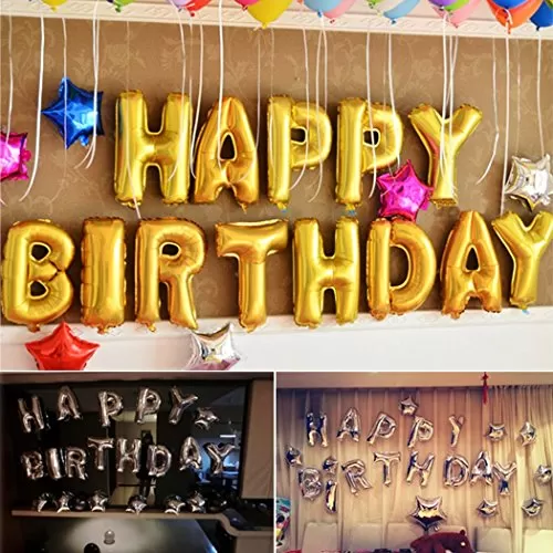 Number 32 Gold Foil Balloon & Happy Brthday Banner, 2 image
