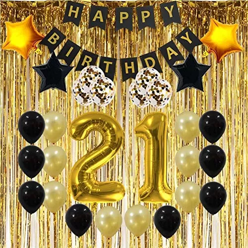 Number 67 Gold Foil Balloon and 50 Nos Black Color Latex Balloon Combo, 6 image