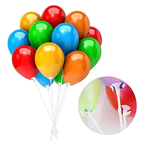 3A Just Flowers Balloon Bouquet Plastic Balloons Stick Holder with Cup for Decoration (White 100 Pieces), 5 image