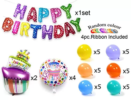(Pack of 37) Happy Brthday Letter Foil Balloons Set Decoration Combo Brthday Rainbow Balloons for Decoration - Multi, 3 image
