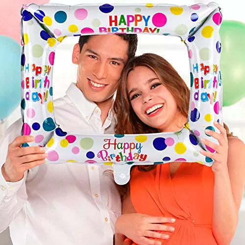 Photo Booth Props for Brthday Party Selfie Frame for Brthday Party Balloon Photo Frame Balloon for Brthday Decoration Happy Brthday Foil Balloons - White, 4 image