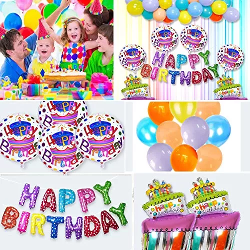 (Pack of 37) Happy Brthday Letter Foil Balloons Set Decoration Combo Brthday Rainbow Balloons for Decoration - Multi, 4 image