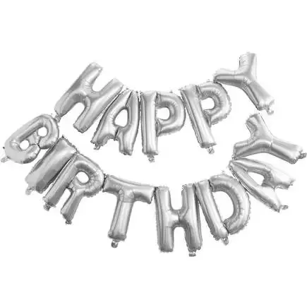 Happy Brthday Banner Foil Balloons Silver (Pack of 13 Letters) + Balloon air Pump, 2 image