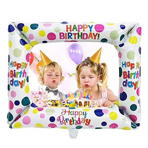 Photo Booth Props for Brthday Party Selfie Frame for Brthday Party Balloon Photo Frame Balloon for Brthday Decoration Happy Brthday Foil Balloons - White, 6 image