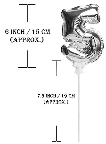 5 Number Foil Balloon Cake Topper Wedding Decor Party KDs Brthday Anniversary Cake Flags Supplies - Silver, 3 image
