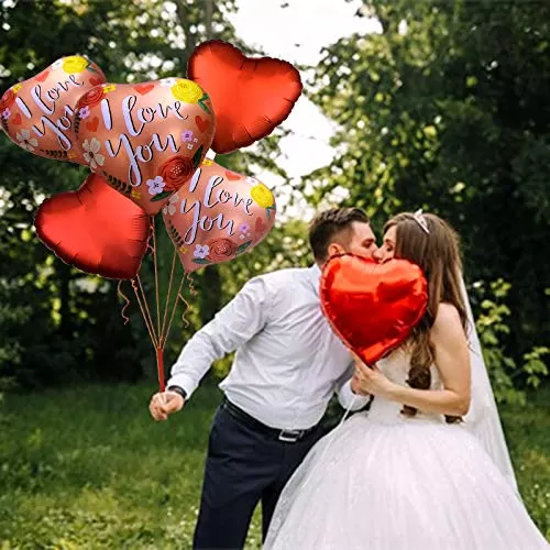 5 Piece Balloons Golden Red Foil Balloons Confetti Balloons and hert Foil Balloons Brthday Party Decoration Valentine's Day, 4 image