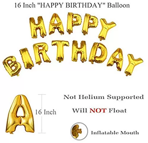(16 Inch) Happy Brthday Letter Foil Balloon Brthday Party Supplies Happy Brthday Balloons for Party Decoration - Gold Golden, 6 image