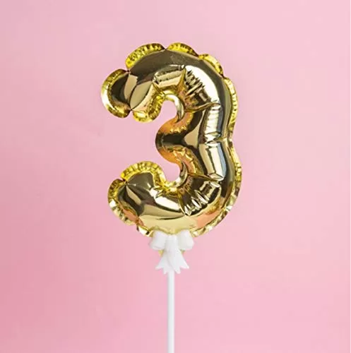3 Number Foil Balloon Cake Topper Wedding Decor Party KDs Brthday Anniversary Cake Flags Supplies - (Golden), 5 image