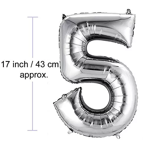 17" Inch Number 5 Foil Balloons KDs Party Supplies/ Theme Brthday Party Foil Balloons Brthday Balloons - Silver, 4 image