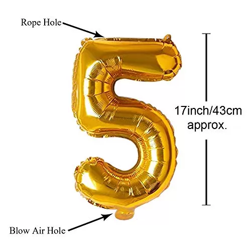 17" Inch Number 5 Foil Balloons KDs Party Supplies Theme Brthday Party Foil Balloons Brthday Balloons - Golden, 3 image