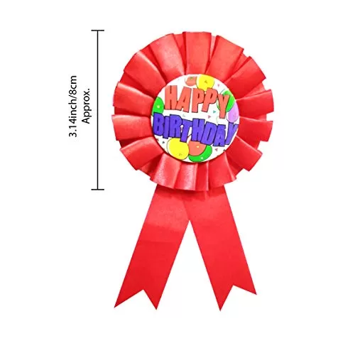 Happy Brthday Ribbon Badge Balloon Design for Party Favor Brthday - Red with Pin (Pack of 1), 2 image
