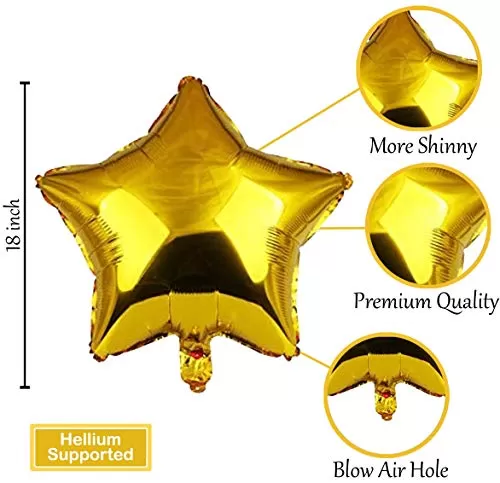 (Pack of 10) 18 Inch Golden Star Shaped foil Balloons / Star Shape Balloons for Decoration Brthday Balloons for Decoration - Golden, 2 image