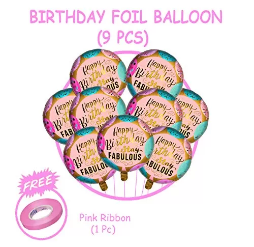 (Pack of 9) 18 Inch Happy Brthday Stay Fabulous Round Foil Balloons / Happy Brthday Balloons for Decoration / Brthday Party Supply / Happy Brthday Foil Balloons - Multi, 2 image
