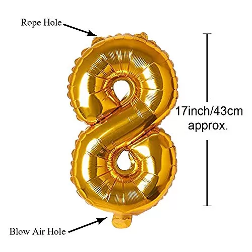 17" Inch Number 8 Foil Balloons KDs Party Supplies Theme Brthday Party Foil Balloons Brthday Balloons - Golden, 3 image