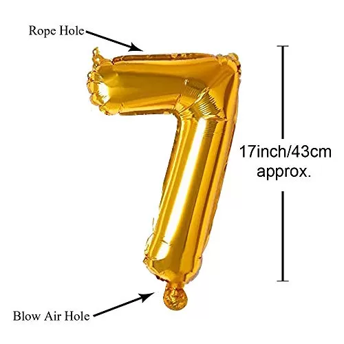 17" Inch Number 7 Foil Balloons KDs Party Supplies Theme Brthday Party Foil Balloons Brthday Balloons - Golden, 3 image