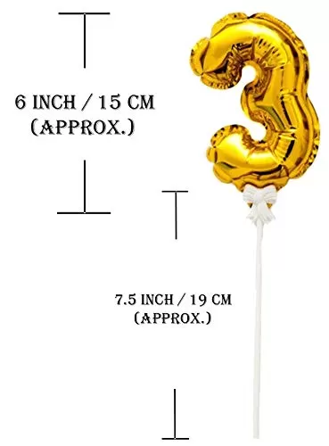 3 Number Foil Balloon Cake Topper Wedding Decor Party KDs Brthday Anniversary Cake Flags Supplies - (Golden), 3 image