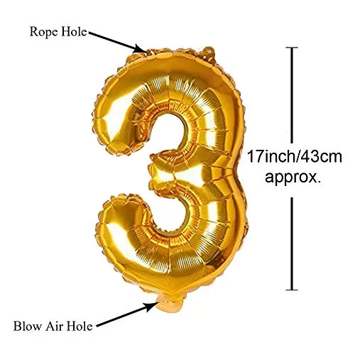 17" Inch Number 3 Foil Balloons KDs Party Supplies Theme Brthday Party Foil Balloons Brthday Balloons - Golden, 3 image