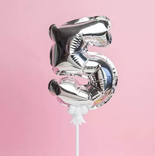 5 Number Foil Balloon Cake Topper Wedding Decor Party KDs Brthday Anniversary Cake Flags Supplies - Silver, 5 image