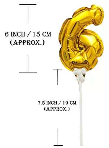 6 Number Foil Balloon Cake Topper Wedding Decor Party KDs Brthday Anniversary Cake Flags Supplies - Golden, 3 image