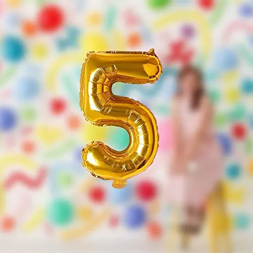 17" Inch Number 5 Foil Balloons KDs Party Supplies Theme Brthday Party Foil Balloons Brthday Balloons - Golden, 2 image