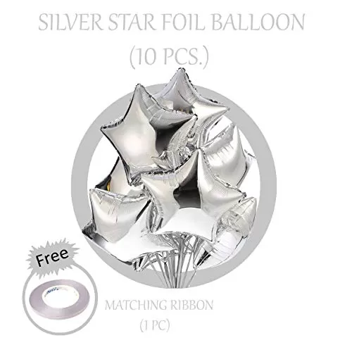 (Pack of 10) 18 Inch Silver Star Shaped foil Balloons / Star Shape Balloons for Decoration Brthday Balloons for Decoration - Silver, 3 image
