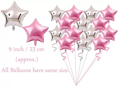 (Pack of 24) 9 Inch Star Shaped Balloons / Star Shape Balloons for Decoration - Pink & Silver, 2 image
