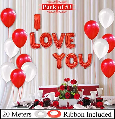 (Pack of 53) I Love You Red Foil Balloon I Love u Balloons Love Balloons for Decoration Love Balloons for Brthday Love Balloons for Anniversary, 2 image