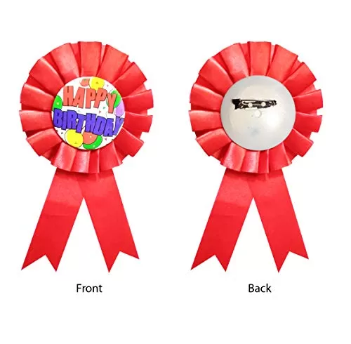 Happy Brthday Ribbon Badge Balloon Design for Party Favor Brthday - Red with Pin (Pack of 1), 5 image