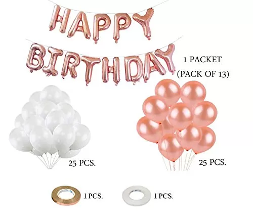 Happy Brthday Letter Foil Balloons Set Decoration Combo with 50 Metallic Balloons Brthday Balloons for Decoration - Rose Gold, 5 image