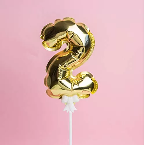 2 Number Foil Balloon Cake Topper Wedding Decor Party KDs Brthday Anniversary Cake Flags Supplies - (Golden), 5 image