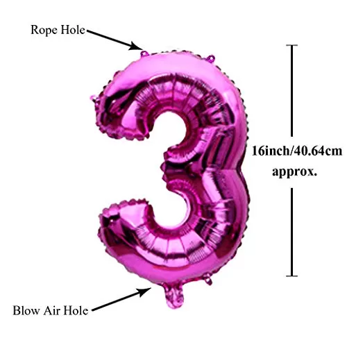 3 Number foil Balloon (Three) 3 Number Balloons for Brthday 3 Number Brthday Number 3 Balloons for Brthday - Pink, 3 image