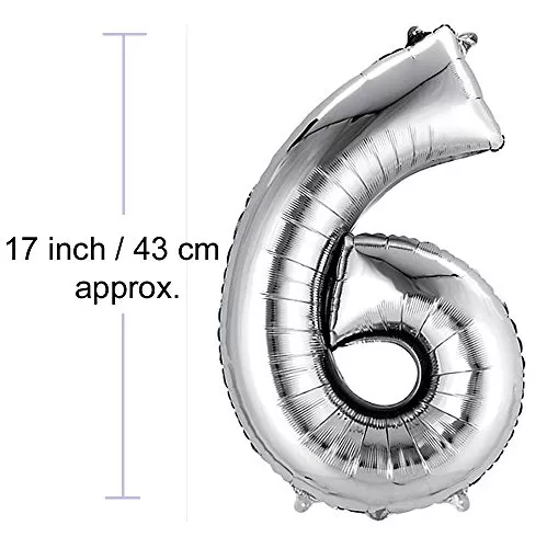 17" Inch Number 6 Foil Balloons KDs Party Supplies/ Theme Brthday Party Foil Balloons Brthday Balloons - Silver, 4 image