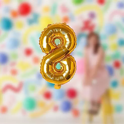 17" Inch Number 8 Foil Balloons KDs Party Supplies Theme Brthday Party Foil Balloons Brthday Balloons - Golden, 2 image