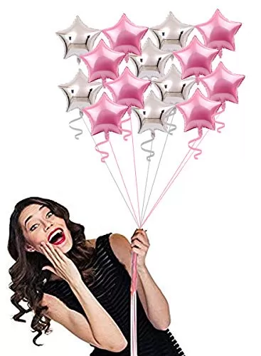 (Pack of 24) 9 Inch Star Shaped Balloons / Star Shape Balloons for Decoration - Pink & Silver, 3 image