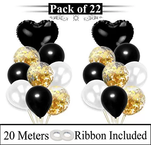 (Pack of 22) Brthday Decoration Items / Brthday Balloons for Decoration / 1st Brthday Decoration Items / Brthday Party / Golden Black Balloons - Black with Confetti, 6 image